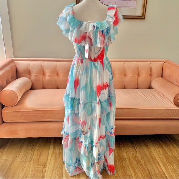 Latiste Floral Chiffon Watercolor Maxi Dress - Picture 10 of 15